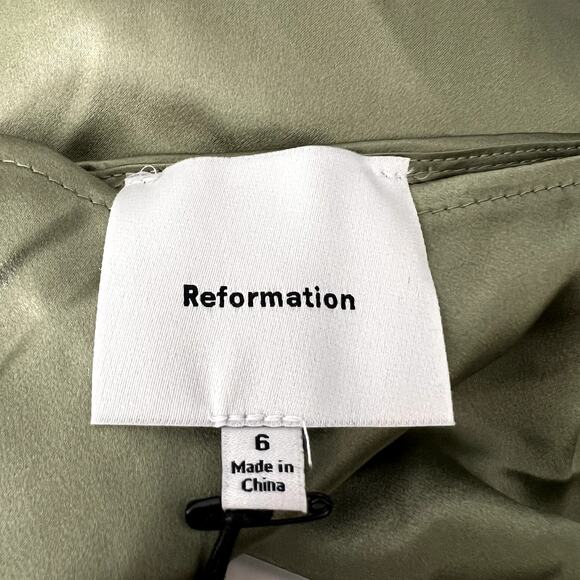 Reformation Casette Silk Dress Artichoke green size 6 C0 - Picture 4 of 9